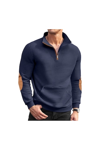 Sonbahar Ve Kış Rahat Ceket Tk Jakarlı Küçük Kare Nakış Patchwork Amerikan Henry Dik Yaka Kazak Erkekler İçin Lacivert