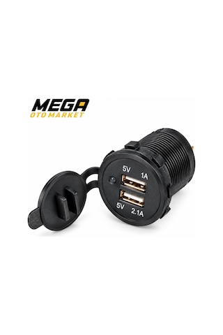 Mega Oto Market Çift Usb Araç Şarj Soketi 5v 2.1a + 1a Koruma Kapaklı Otomobil Çakmaklığı 1 Adet