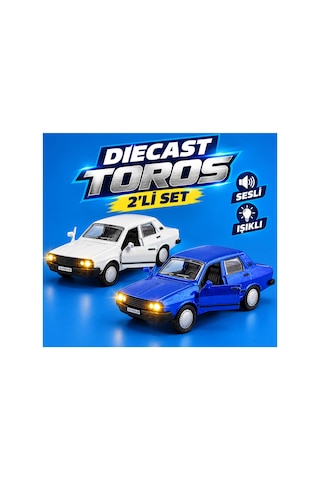 Alpmodel Çek Bırak Mavi Beyaz Renault Sesli Ve Işıklı 12 Cm Diecast Metal Model Oyuncak Araba 2'li Set
