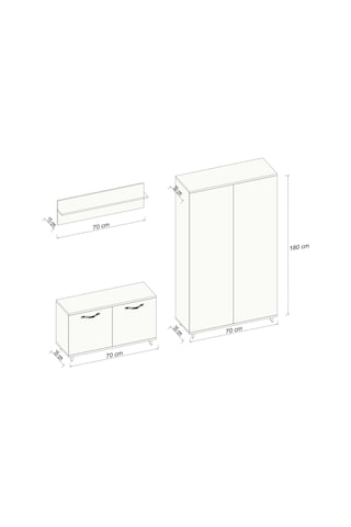 AE-1075 Poli Vestiyer Takımı 2 Kapaklı Beyaz Askılıklı