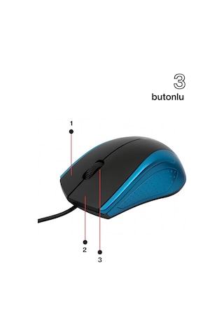 Concord Usb Kablolu 3d Optik Mouse 3 Tuş, Yüksek Dpı Hassasiyetli Bilgisayar Mouse C29mousemavi