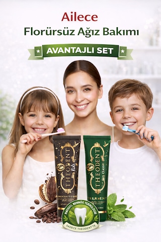 Theodent Classic & Kids Diş Macunu 2 Li Paket Rennou , Doğal Vegan Florürsüz 2 Li Avantajlı Paket Diş Minesi Bakımı