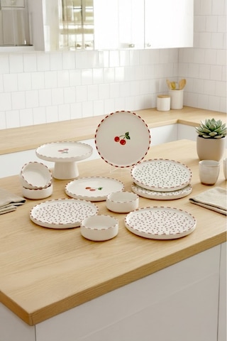 Kiraz Stackable 11 Parça 6 Kişilik Kahvaltı Takımı-lüx Kahvaltılık Sunum Seti Tabağı Beyaz