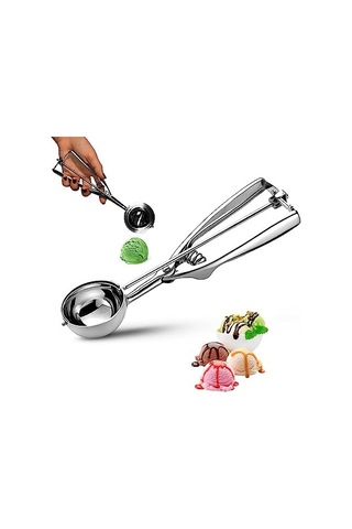 Paslanmaz Çelik Dondurma Kaşığı - Otomatik Yaylı Porsiyonlayıcı - Hamur, Kurabiye, Dondurma Vservisi İçin Metal Kaşık - Kolay Kullanım, Ergonomik Tutma Kolu - Dayanıklı Ve Hijyenik