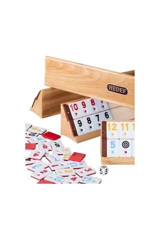 Hedef Okey Takımı Ahşap Istaka Kırmızı- Beyaz Çift Renkli Taş