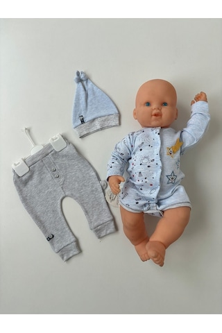 Mavi 3'lü Erkek Bebek Takımı - Uzun Kollu Bodyli & Mevsimlik Bebek Takım - %100 Pamuklu mavi Mavi