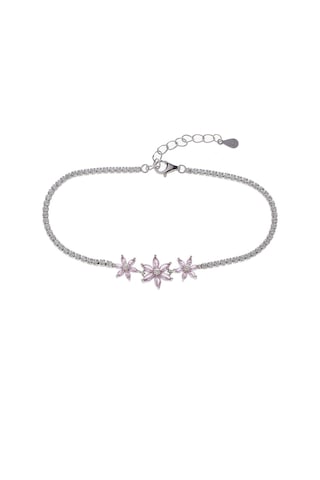 3'lü Çiçek Model Pembe Zirkon Taşlı 925 Ayar Gümüş Kadın Bileklik Gümüş