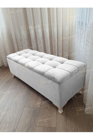 Yeni Model Lüks Çizgi Kapitoneli Sandıklı Puf Bench 120 Cm Beyaz