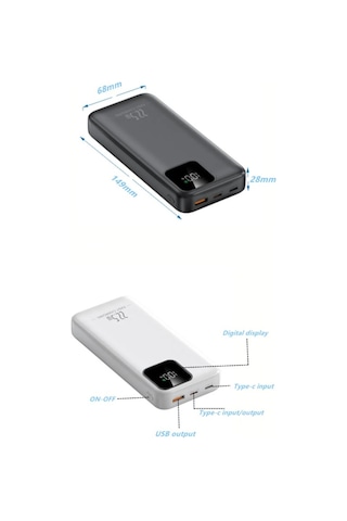 20000mah Powerbank 22.5w Hızlı Şarj Özellikli Type C Ve Lightning Kablolu Pd Taşınabilir Şarj Aleti Siyah
