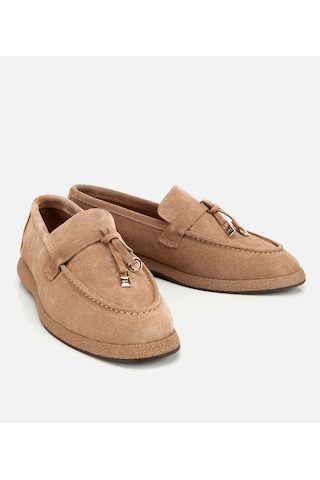 Hotiç Kadın Süet Deri Vizon Gold Aksesuarlı Klasik Loafer 01ayh313260a450 VIZON