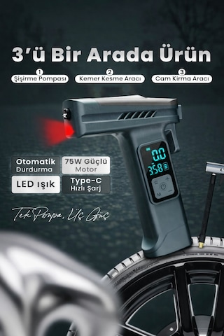 Nivego Taşınabilir 4000 Mah Dijital Hava Pompası 150 Psı Şarjlı Mini Kompresör Lcd Ekranlı, Işıklı, Kemer Kesicili,cam Kırma Otomatik Durma -