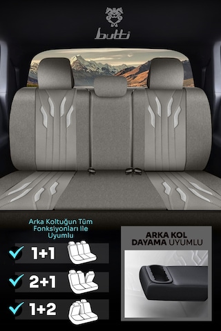 Gri - Gri Buttı Talos Serisi Premium Oto Koltuk Kılıfı Ortopedik Destekli, Ön Arka Tam Set, Aırbag Uyumlu