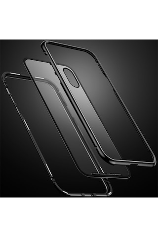 Baseus Apple Uyumlu iPhone Xs Max Arkasi Cam Manyetik Metal Frame Kilif 119550739 - Renk / Gümüs