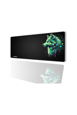 Sonictouch Ultragrand Siyah Ve Neon Yeşili Kurt Dikişsiz Xxl Gaming Oyuncu Masaüstü Klavye Mouse Pad 40x90cm