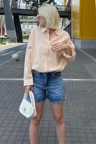 Madmext Sarı Çizgili Over Fit Gömlek Mg1525 Sarı