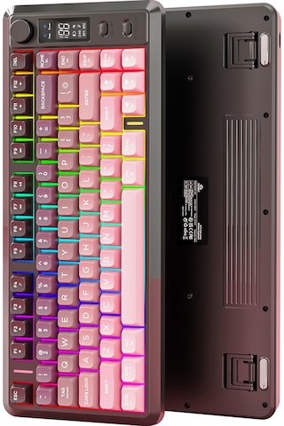 M75 Kablosuz 2.4ghz Kablosuz + Bt Çift Modlu Klavye Led Ekranlı Oyun Klavyesi İle Pbt Knob Rainbow