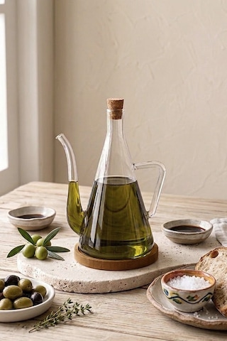 Akasya Altlıklı Borosilikat Yağlık Sirkelik 500 Ml Sızdırmaz Yağdanlık Seti Şeffaf