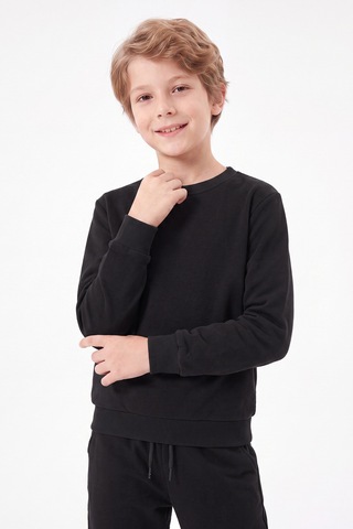 Panios Kids 2'li Erkek Çocuk Düz Bisiklet Yaka Çift Cepli Eşofman Takımı Siyah - Gri