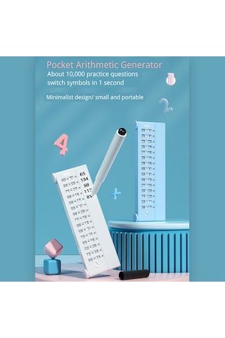 Geeksen Çocuklar İçin Matematik Soruları Oluşturucu Tahta - 1-100 Toplama-çıkarma, 5100 Soru, Beyaz + 2 Tahta Kalemi + Silgi Kumaşı + Saklama Çantası Çok Renkli