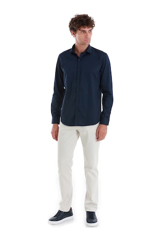 Hatemoğlu Lacivert Slim Fit Düz 100% Pamuk Açık İtalyan Yaka Uzun Kollu Saten Gömlek 24d190000045 005 Lacivert