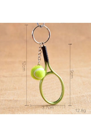 Güncelçarşı Mini Gerçekçi Tenis Raketi Ve Topu Anahtarlık, Hediyelik Anahtarlık Metal Anahtarlık Tenis Topu Kolye Ucu Yeşil