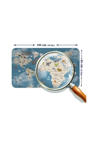 Eğitici Dünya Haritası Dünya Atlası Çocuk Ve Bebek Odası Duvar Sticker -60x105-3827 Çok Renkli