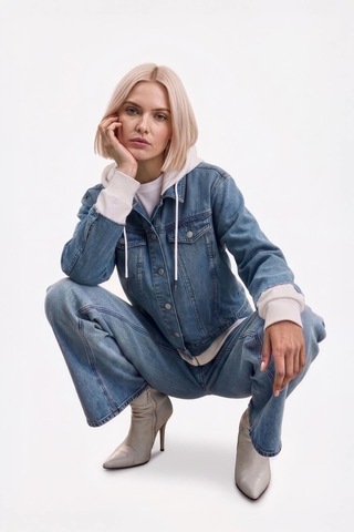 Kadın Düğmeli Sweat Jean Ceket mavi
