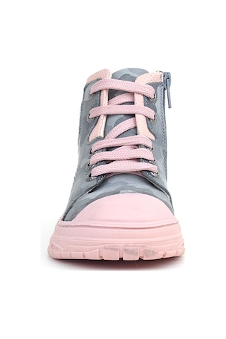 Hakiki Deri Pixel Gri Pudra Kamuflaj Desenli Kız Çocuk Bot Gri