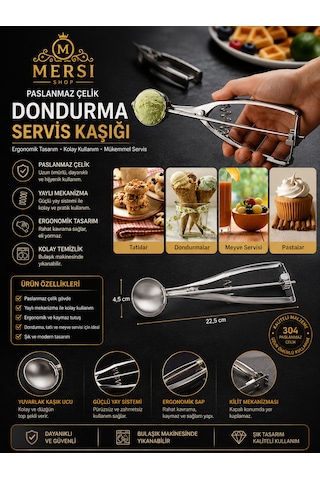 Paslanmaz Çelik Dondurma Servis Kaşığı Ergonomik Dondurma Kepçesi Gümüş