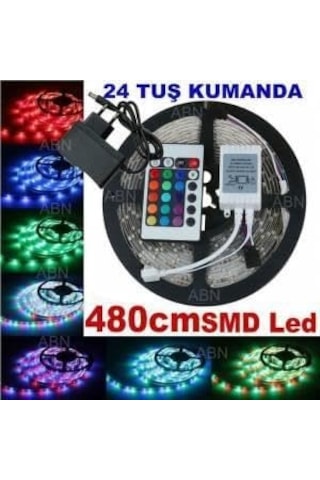 480cm Uzaktan Kumandalı Renkli Şerit Led 15 Renk,dayanıklı Silikon Yüzeyli İç-dış Mekan Aydınlatması