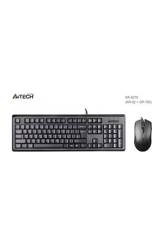 A4 Tech Kr-9276, Siyah, Usb Kablolu, Türkçe Q, Multimedya, Klavye Mouse Set