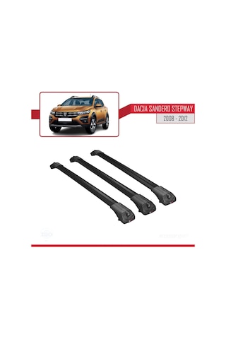 Dacia Sandero Stepway 2008-2012 Arası İle Uyumlu Ace-1 Ara Atkı Tavan Barı Siyah 3 Adet Bar
