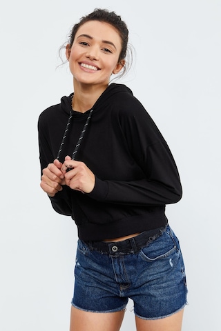 Tommy Life Siyah Uzun Kol Rahat Form Kapüşonlu Kadın Sweatshirt - 97115 Siyah