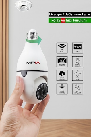 Wifi 360 Panoramik Ampul Kamera Gece Görüş Ses Akıllı Hareket Algılayıcı Güvenlik Kamerası
