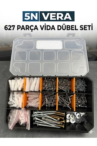 627 Parça Vida Dübel Seti Organizer Kutu Montaj Ve Tamir Seti Çivi Pul Kanca 11 İnc