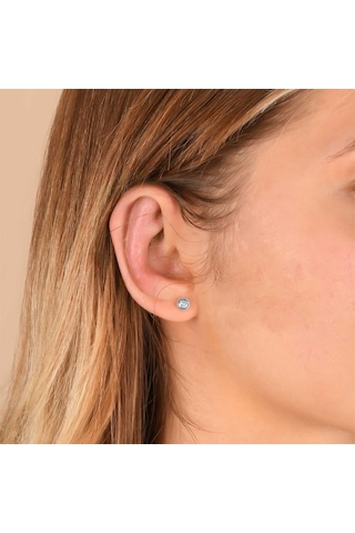 Zirkon Taşlı Pırlanta Montür Gümüş Altın Kaplama Göz Gümüş Küpe