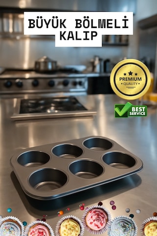 Cupcake Fırın Kalıbı 6 Büyük Bölmeli 6 Bölmeli Muffin Kek Kalıbı Diğer