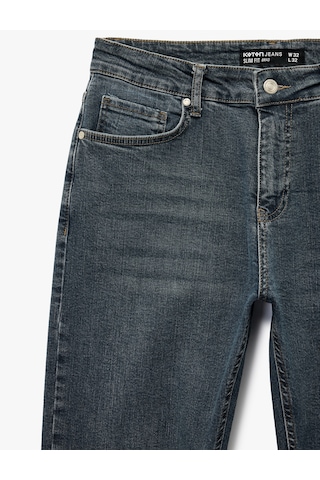 Koton Normal Bel Pamuklu Slim Fit Jean Pantolon - Brad Jean İndigo Stone 6wam40234nd İndigo - Taş