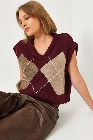 Shade Kadın Premium Baklava Desenli Oversize Triko Süveter Ts241003 60261172 - Bordo