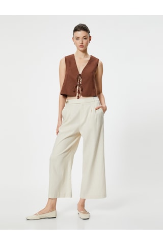 Koton Keten Pantolon Bol Paça Crop Bej 4sak40488pw Ekru