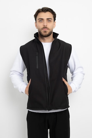 Dasüniforma Softshell İçi Polarlı Su Geçirmez Standart Fit Yelek Rüzgar Geçirmez Tam Fermuar Kışlık Unisex Siyah