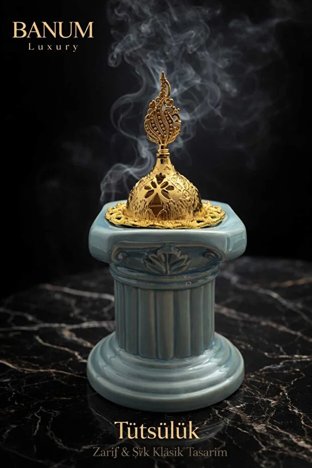 Banum Luxury Lüx Tasarım Seramik Ve Altın Tonlu Çelik Tütsülük