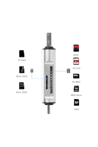 Usb 2.0 3 İn 1 Kart Okuyucu Ve Usb Çoklayıcı Type-c, Micro Usb, Sd/tf Kart Desteği Zr825
