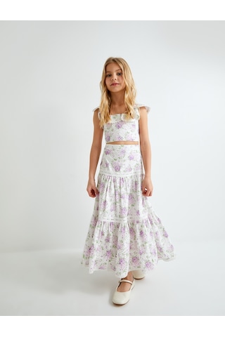 Koton Crop Bluz Fistolu Çiçek Desenli Fırfırlı Lila Desenli 4skg60002ew Lila
