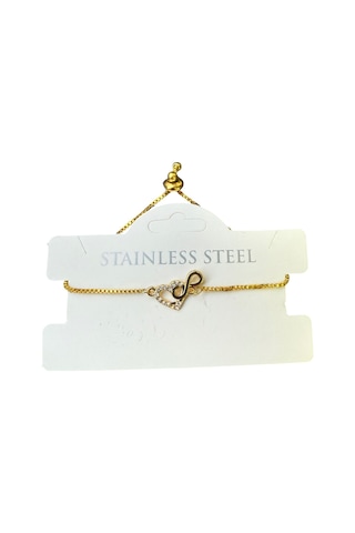 Altın Renk Kalp Sonsuzluk Asansör Çelik Bileklik - 3595 Çok Renkli