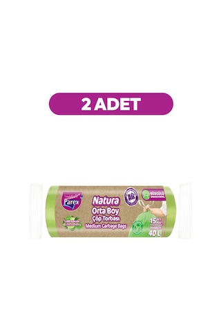 Natura Büzgülü Çöp Torbası 15'li Orta Boy 55 X 60 Cm İkili Paket