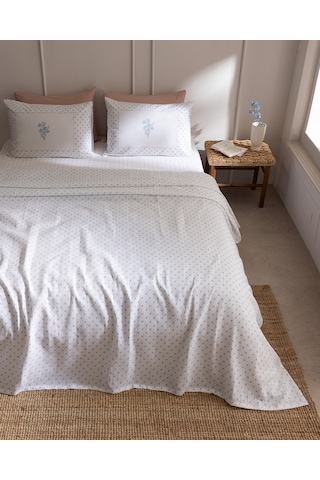 Madame Coco Georgette King Size %100 Pamuk Karde Baskılı Çarşaflı Pike Takımı - Mavi/pembe 8684427310731 Çok Renkli