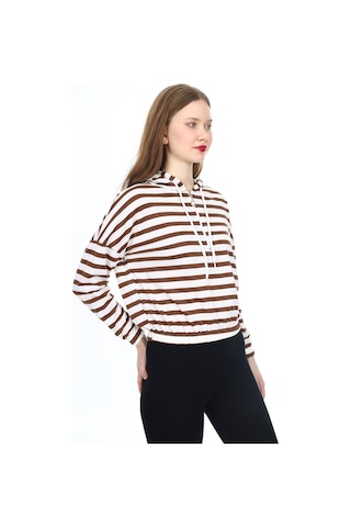 Kadın Crop Sweatshirt-kapüşonlu-yarım Fermuarlı-beli Lastikli- S 001