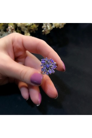 Stela Ametist Baget Gümüş Yüzük