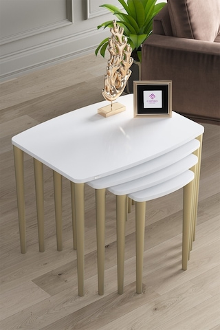 Canisa Concept Anka Serisi Mdf 1.sınıf 4lü Zigon Sehpa Takımı Beyaz / Gold Beyaz - Altın